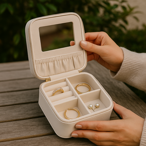 Offener Holz-Schmuckkoffer, Ringe, Armbänder, Uhren, Accessoires, Damen