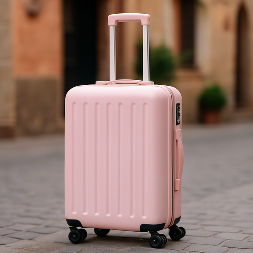 Koffer, rosa, Frau, Holzsteg, City-Look, stilvoll, unterwegs