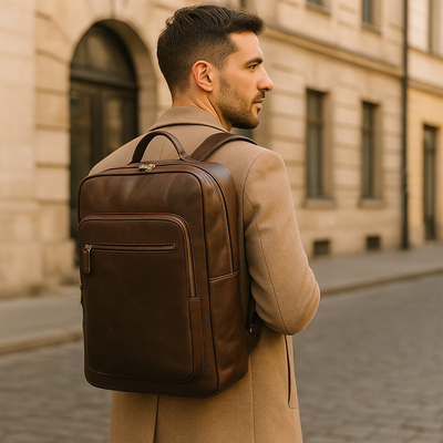 Lederrucksack, Herren, braun, urban, lässig, stylisch