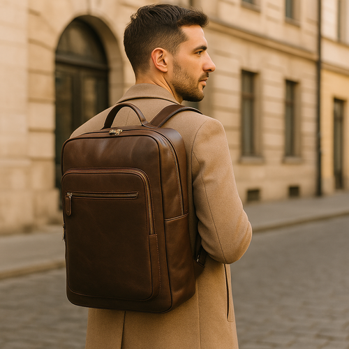 Lederrucksack, Herren, braun, urban, lässig, stylisch