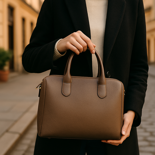 Handtasche, eckige Form, Zierschnallen mit Nieten, mittlerer Henkel, modisch, für Damen