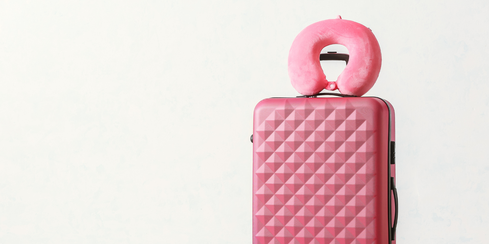 Koffer, pink, Nackenkissen, verspielt, auffällig, Reise-Accessoire