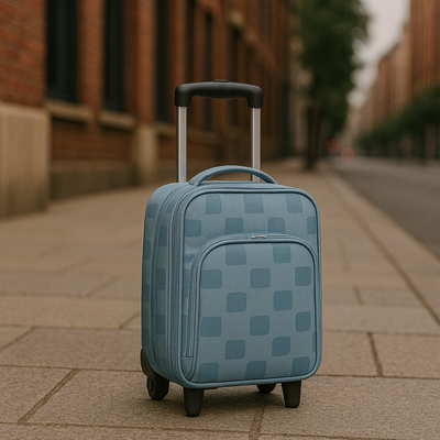 Kindertrolley, Kind sitzt darauf, bunt, verspielt, Reise mit Kindern, Spaß unterwegs