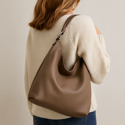 Beuteltasche, Lederlook, Kordelzugverschluss, runde Form, Schulterriemen, modern, für Damen
